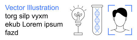 Innovation, science, DNA research, biometrics, creativity, artificial intelligence. Light bulb, DNA strand and human head outlines. Innovation and DNA research conceptsのイラスト素材