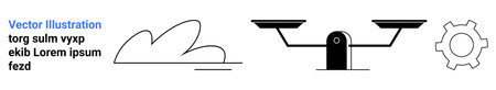 Cloud, scales representing balance, and gear symbolizing technology and innovation. Ideal for justice, equality, technology, innovation, cloud computing, decision-making and simple landing pageのイラスト素材