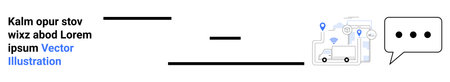Logistics, delivery tracking, supply chain management, transportation, communication tools, shipment planning. Image shows trucks, route maps speech bubble. Logistics and delivery tracking conceptのイラスト素材