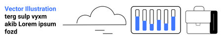 Cloud with data bars and business briefcase, representing cloud storage, data analysis, business tools. Ideal for technology, cloud computing, analytics, storage solutions, productivity SaaS simpleのイラスト素材