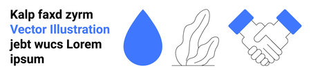 Nature preservation, sustainability, environmental efforts, teamwork, cooperation, eco-friendly practices. Blue water drop, linear leaf drawing and handshake symbols. Nature preservationのイラスト素材