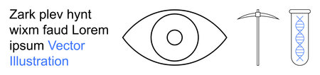 Vision science, genetics research, mining industry, exploration, biotechnology, future advancements. an eye, pickaxe and a test tube with DNA helix. Vision science and genetics researchのイラスト素材