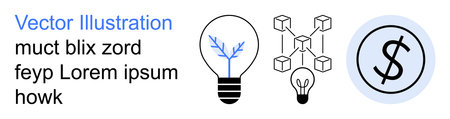 Innovation, financial technology, blockchain system, creative thinking, digital economy, growth ideas. Lightbulb, dollar sign and blockchain linkage. Innovation and financial technology conceptsのイラスト素材