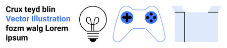 Gaming, creativity, technology, design, problem-solving innovation. Light bulb game controller text...
