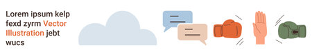 Conflict resolution, communication, negotiation, teamwork, dialogue, collaboration. Speech bubbles,...