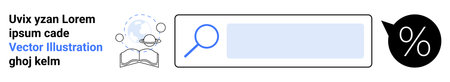 Data analysis, web search, online education, content discovery, user interface design, e-learning. Minimal search bar with icons search, knowledge and percentages. Data analysis and web searchのイラスト素材