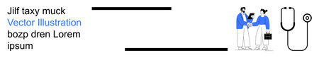 Business collaboration, healthcare industry, medical consultation, teamwork, communication, corporate discussions. Group of people with documents, stethoscope. Business collaboration and healthcareのイラスト素材