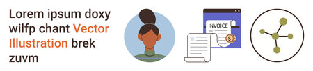 Finance, invoicing, business workflow, collaboration, identity, data visualization. A person icon,...