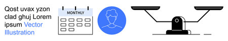 Time management, personal identity, decision-making, balance, equality, scheduling. Monthly calendar, user profile and a black scale. Time management and personal identity visualizationのイラスト素材