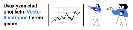 Two professionals analyzing a rising line graph, one pointing and the other holding notes. Ideal for...