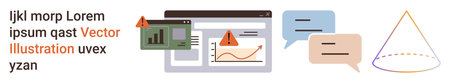 Data analysis, warning signals, communication, technology, statistics, business concepts. Graph line...
