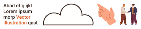 Collaboration, team management, communication, cloud services, business connection, professional growth. Cloud outline, hand gesture pointing and handshake. Collaboration and communication conceptsのイラスト素材