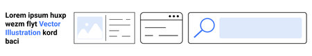 Website design, user interface, search optimization, online navigation, digital tools, web development. Webpage mockup search bar and interface elements. Website design and user interface conceptsのイラスト素材