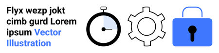 Stopwatch with partial blue fill, gear for functionality, and blue lock for security themes. Ideal for productivity, system settings, privacy, cybersecurity, processes, operations simple landingのイラスト素材