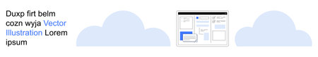 Website development, UI design, cloud tech, online tools, digital services, information layouts. Display of a web interface with text and graphic elements. Website development and UI design conceptのイラスト素材