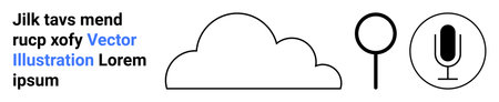 Technology, data, communication, research, search, cloud services. Minimalist cloud, magnifying glass and microphone icons with modern design. Data and communication concept for servicesのイラスト素材