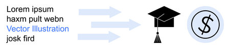 Education, career path, financial goals, academic success, investment in learning, student loans. Arrows pointing to graduation cap and dollar symbol. Education and financial goals conceptのイラスト素材