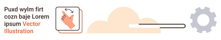 Cloud computing, data synchronization, process automation, file management, progress tracking, user interface. Gear icon, cloud shape hand swipe loading bar. Cloud computing and dataのイラスト素材