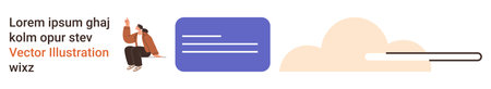 Creative design, modern web elements, user interface, minimalism, digital communication, media. Artwork with a person, cloud and a horizontal bar. Modern web interface and minimalism conceptのイラスト素材