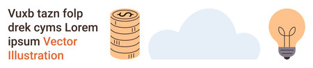 Financial growth, technology, creative thinking, innovation, cloud storage, digital solutions. Coin stack, cloud and lightbulb icons. Financial growth and technology conceptのイラスト素材