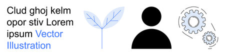Nature, teamwork, user interface design, sustainability, innovation, eco-friendly technology. A leaf, a person silhouette cogwheels are . Nature and teamwork conceptsのイラスト素材
