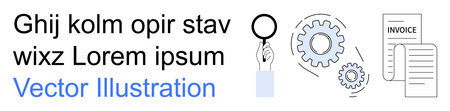 Financial planning, auditing, business processes, technical research, problem-solving, workflow efficiency. Magnifying glass, gears and documents analysis. Financial planning and auditing conceptのイラスト素材