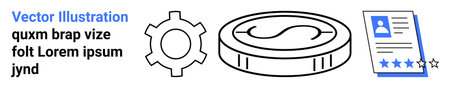 Gear, coin, and document with user profile and ratings. Ideal for productivity, finance, evaluation, performance, user feedback, development simple landing pageのイラスト素材