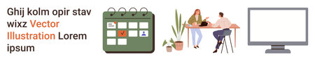 Productivity, teamwork, organization, scheduling, workplace planning, visual aids. A calendar with...