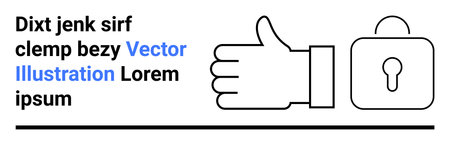 Cybersecurity, data privacy, online approval, encryption, secure access, authentication. A thumbs-up icon beside a lock symbol. Cybersecurity and data privacy visualのイラスト素材