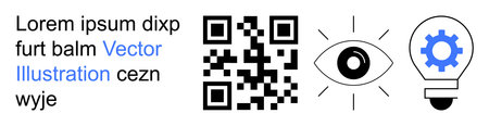 Technology, innovation, vision, data scanning, artificial intelligence, problem-solving. QR code, eye light bulb with gear icon. Technology and innovation concepts portrayed visuallyのイラスト素材