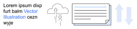 Data storage, cloud services, file management, technology, business processes, workflow. Cloud icon with arrows, file document. Data storage and cloud services concept for businessのイラスト素材