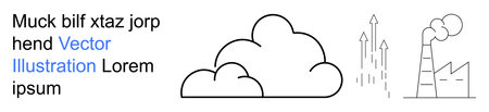 Environmental awareness, industrial pollution, climate change, ecological impact, clean air, sustainability. Factory emissions with clouds and arrows pointing upward. Industrial pollution and climateのイラスト素材