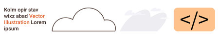 Cloud computing, programming, software development, data storage, digital platforms, online integration. A cloud shape next to a code bracket graphic. Cloud computing and programming conceptsのイラスト素材