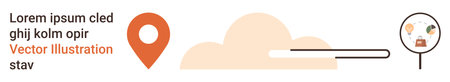 Navigation, location tracking, data search, cloud computing, analytics, online research. An orange location pin, cloud magnifying glass and a search bar. Navigation and data search conceptのイラスト素材