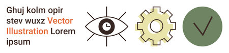 Productivity, process management, decision-making, efficiency, task tracking, accuracy. An eye with clock, a gear and a checkmark. Productivity and process management conceptのイラスト素材