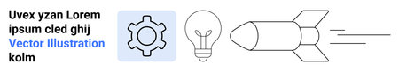 Gear, lightbulb, and rocket symbolize teamwork, ideas, and innovation. Ideal for technology, strategy, business startup progress creativity success. Perfect for a simple landing pageのイラスト素材