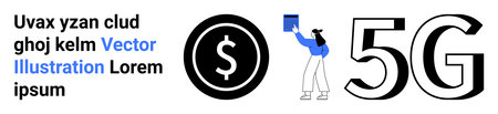 Technology, communication, financial growth, 5G speed, data exchange, network connectivity. Dollar...