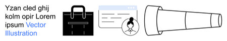 Career goals, navigation, job search, professional skills, focus, future planning. Black briefcase, user profile interface and telescope illustration. Career goals and navigation conceptsのイラスト素材