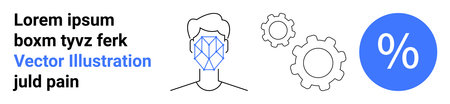 Artificial intelligence, technology innovation, automation, data processing, facial recognition, percentage calculation. Geometric face scan, gears and percentage symbol. AI and technologyのイラスト素材