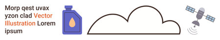 Cloud storage, environmental awareness, communication technology, oil industry, innovation, digital tools. A bottle, a cloud and a satellite. Cloud storage and communication technology conceptsのイラスト素材