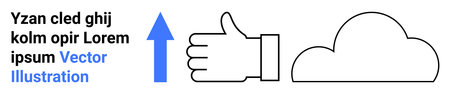 Digital communication, cloud storage, approval, technology, direction, user engagement. Blue upward arrow, thumbs-up symbol outlined cloud. Approval and cloud storage conceptのイラスト素材