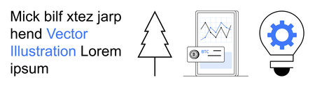 Cryptocurrency trading, mobile finance, digital innovation, blockchain concepts, sustainability, technology trends. A chart on a mobile device, tree outline light bulb with gear. Cryptocurrencyのイラスト素材