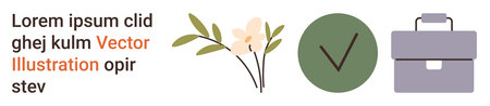 Professional branding, work-life balance, graphic design inspiration, floral accents, modern , approval icons. Delicate flower, checkmark and business briefcase graphic. Professional brandingのイラスト素材