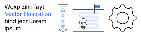 Biotechnology, innovation, research, engineering, design, and education applications. Stylized DNA strand, lightbulb with flag gear symbol. Biotechnology and innovation conceptsのイラスト素材
