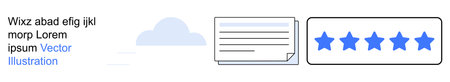 Customer satisfaction, online reviews, user feedback, cloud computing, digital storage, data management. Five blue stars, a text document and a cloud icon. Customer satisfaction and online reviewsのイラスト素材