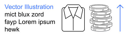 Business growth, savings, investment, retail operations, wealth accumulation, financial progress. Shirt icon, stack of coins upward arrow. Business growth and savings conceptsのイラスト素材