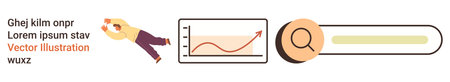 Data analysis, business growth, search optimization, statistics tracking, information review, productivity tools. A chart, search bar and person . Data analysis and business growth conceptのイラスト素材