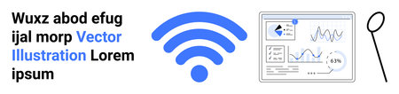Technology, data analysis, wireless, connectivity, communication, business tools. Blue wireless...