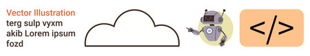 Cloud services, programming, artificial intelligence, robotic automation, software development, technology integration. A cloud shape, robot with cloud coding symbol. Cloud services and programmingのイラスト素材