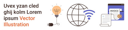 Business, technology, connectivity, digital solutions, innovation, e-commerce. Lightbulb, globe with...